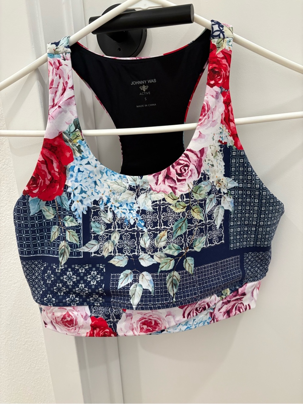 Johnny Was Bee Active Rose Patch Cross Hem Sports Bra